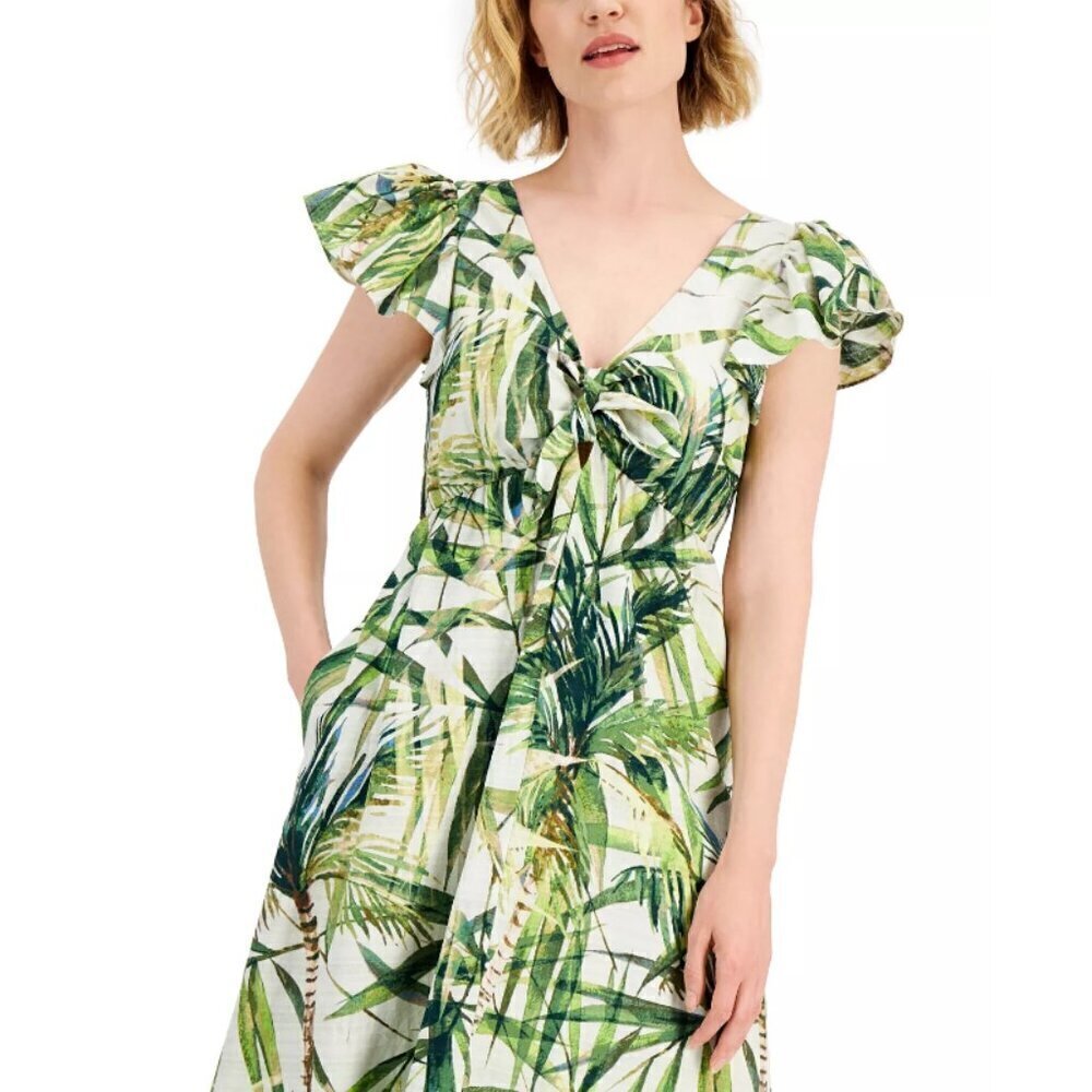 TAYLOR Cotton Printed Bow-Tie Maxi Dress, Green & White NWT - Picture 4 of 6